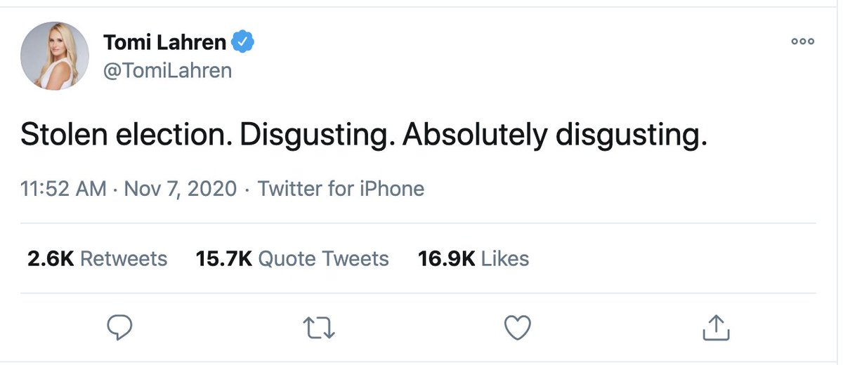 KFILE's tweet photo. Conservative commentator @TomiLahren – who is having somewhat of a meltdown right now – called Hillary supporters in 2016 "snowflakes," and "sore losers" having "a tantrum." https://t.co/irmCD4pvab