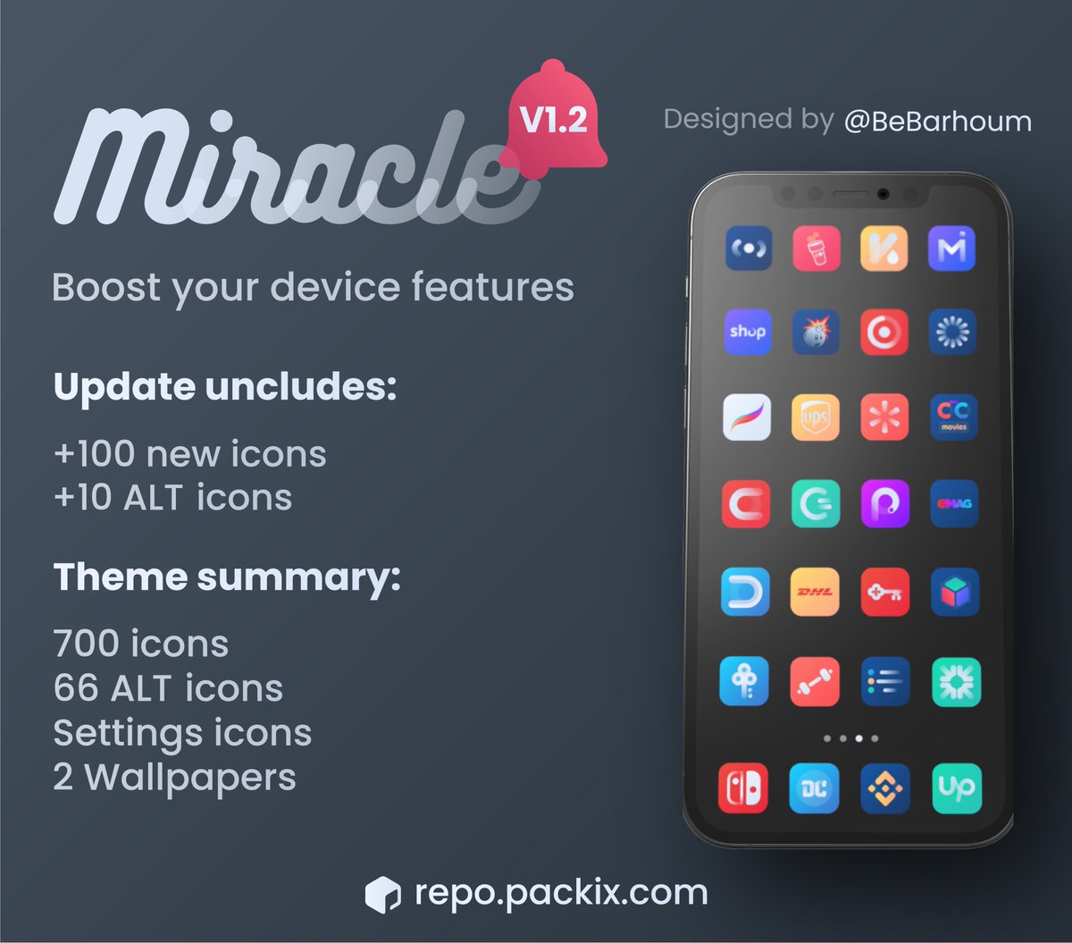 IBA_Graphics's tweet photo. Miracle V1.2 update is now LIVE on Packix!
Get it here: https://t.co/UaZeKVvFq4
#iostheme #packix #miracle https://t.co/01WPJgUIPR