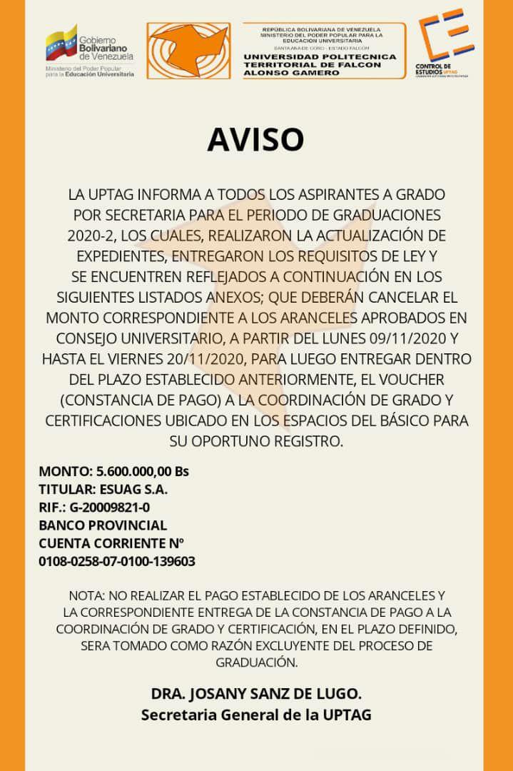 PatriciaMart34_'s tweet photo. LISTA DE GRADUANDOS UPTAG 2020-2: https://t.co/OemaXvrNou
LISTA DE GRADUANDOS CONVENIO MISIÓN SUCRE 2020-2: https://t.co/ArNJJxnEfC https://t.co/Ezs1D970Hp