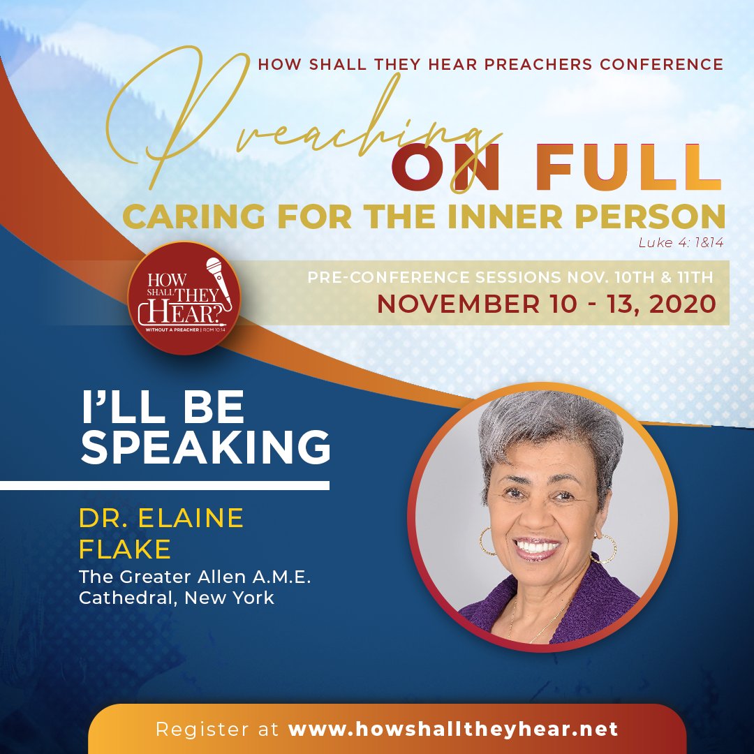 Joining us at How Shall They Hear Preaching Conference 2020 lecturer Dr. Elaine Flake, Co-Pastor The Greater Allen AME Cathedral New York, NY.
howshalltheyhear.net
.<a href="/unitedseminary/">United Seminary</a> .@UnionSeminary
#UnionSeminary Alumni #trailblazers Award #PreacHer #womenpastors #womenleaders