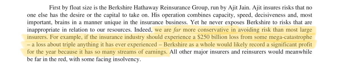 34/Diversifying can also dramatically minimize tail risk.For example, Buffett often attributes Berkshire's ability to write huge insurance policies to its many diversified earnings streams.From his 2012 letter:
