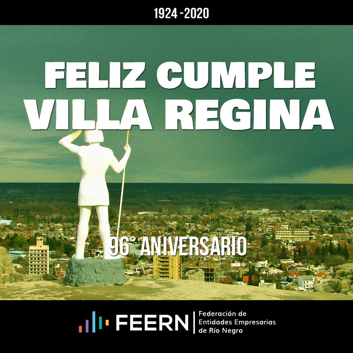 | 96 ° Aniversario de Villa Regina |
.
Desde la FEERN queremos saludar a toda la comunidad de Villa Regina y desearles muchas felicidades en este nuevo aniversario.
.
¡Felicidades!
.