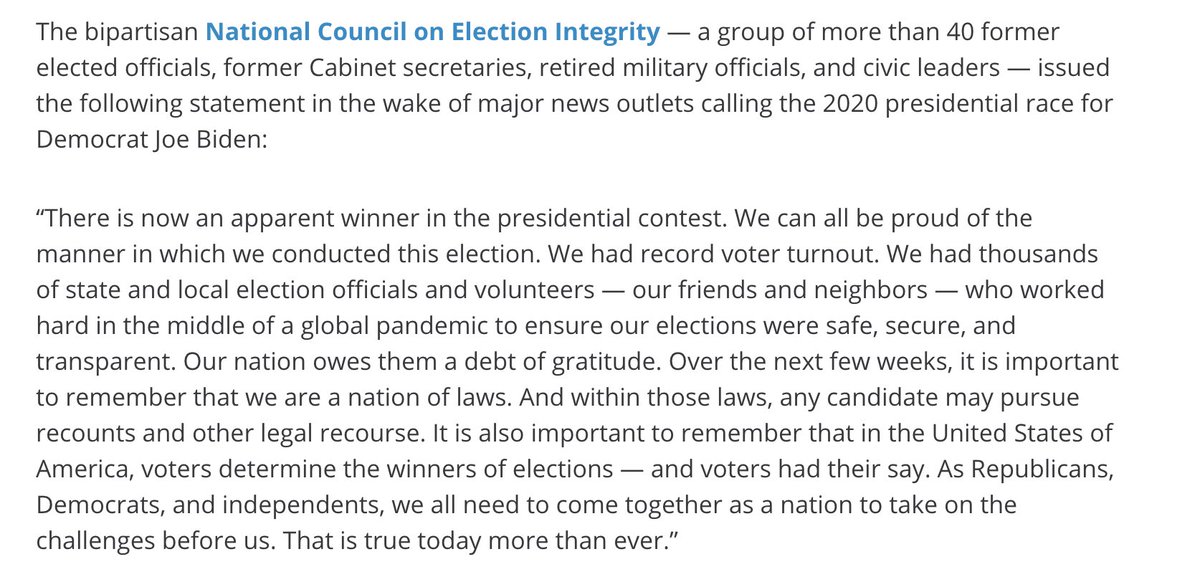 CountEveryVote1's tweet image. Read the Bipartisan National Council on Election Integrity&apos;s new statement on the 2020 presidential race:

counteveryvote.org/bipartisan-nat…