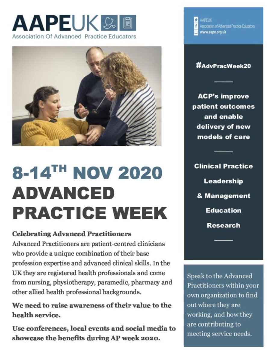 It’s the start of  National Advanced Practice Week 2020 on Monday! Let’s share our stories and achievements of advanced practice across the region 👏