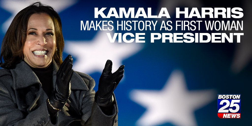 boston25's tweet photo. Kamala Harris makes HISTORY as the first Black woman and the first person of South Asian descent elected vice president of the United States. Read the full story here --> https://t.co/bNaBe03tUY https://t.co/SFTCIjKejs