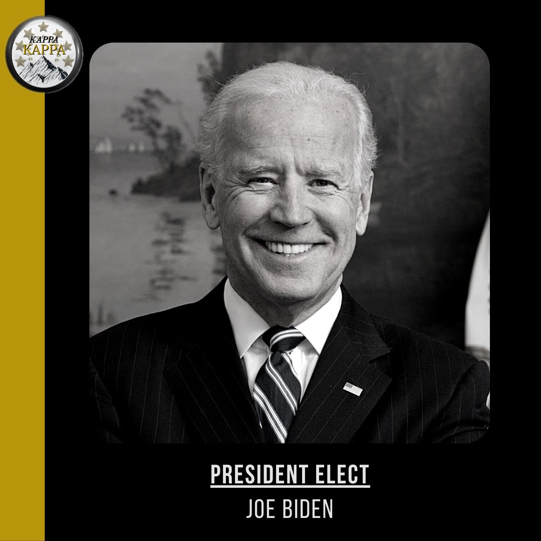 KK_Alphas's tweet photo. Congratulations to the President-Elect Joe Biden and Vice President-Elect Kamala Harris on their historic win. The work starts now. #kkalphas #blackvotesmatter https://t.co/RDYcHRJD6q