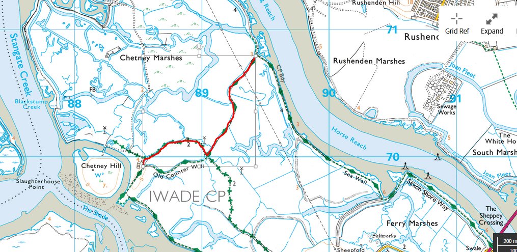 Faced with the choice of heading back to our starting point and heading home, we decided to track across this peninsula that Chetney Marsh sits on, realising we could reach the bank of the Swale - the seawater channel that (just and no more) makes Sheppey an island.