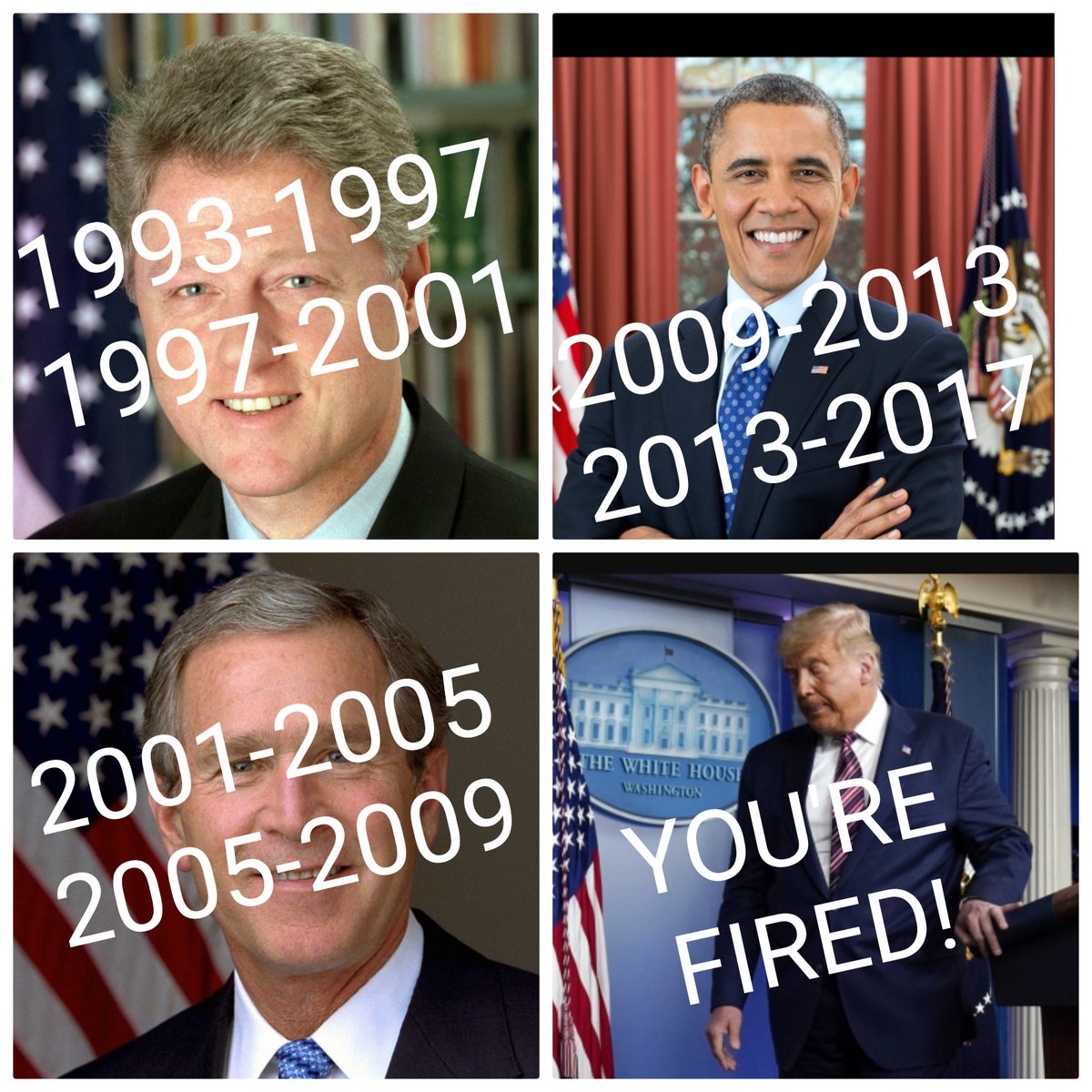 Papabis's tweet photo. Clinton Clinton
Bush Bush
@BarackObama @BarackObama
@realDonaldTrump you're fired!
#Election2020results
#ElectionAmericaine https://t.co/emI0bfLbyY