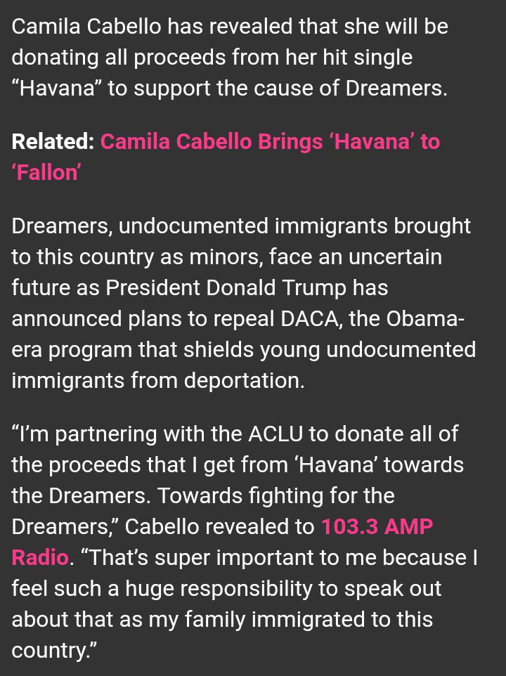 Also, part of the proceeds from "Havana" were donated to the dreamers