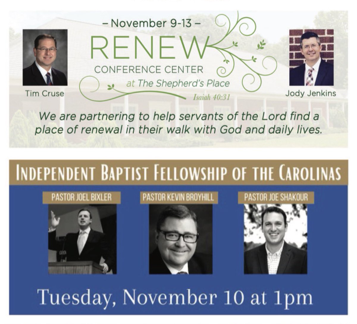 PastorTimCruse's tweet photo. We look forward to these opportunities this coming week! Bro. Jenkins will also be preaching in our secondary chapel Tuesday-Friday and giving a testimony in our Preachers Fellowship. #Pray for these meetings and #attend if you can. https://t.co/6NUIVPMSqT