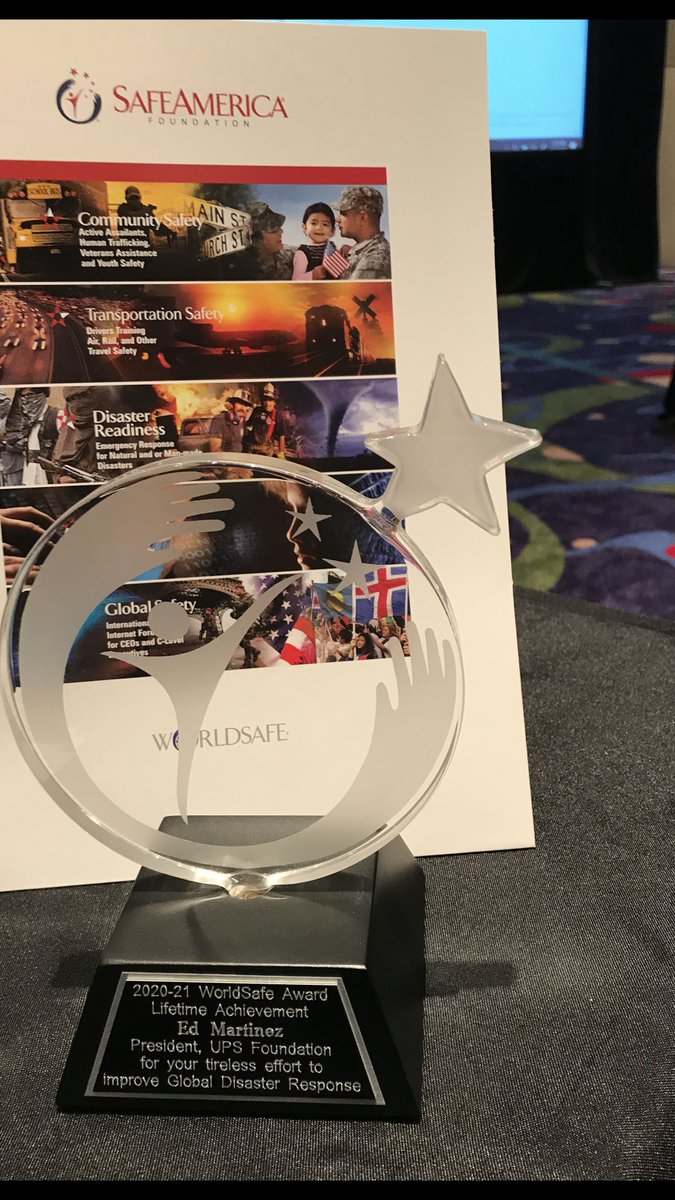 jruiz_fdn's tweet photo. Making the world safer is the objective of today’s ⁦@SafeAmerica⁩ forum discussion, where Len Pagano presented Ed Martínez with Worldsafe Lifetime Achievement Award for his tireless commitment to Global Disaster Relief and Resilience ⁦@UPS_Foundation⁩ https://t.co/VLhJB09kKa