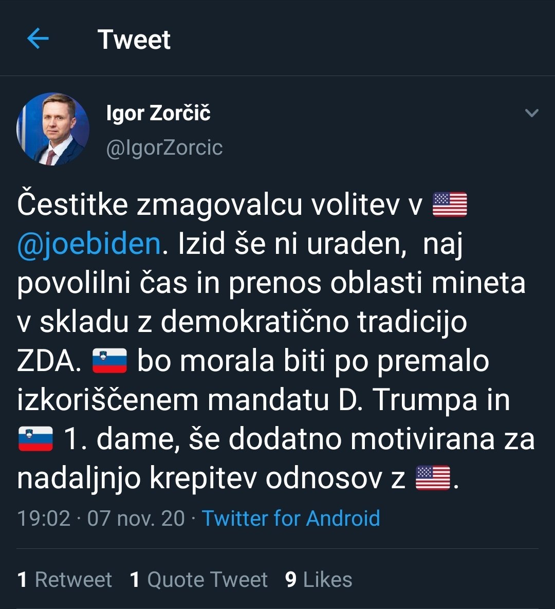 MihaOresnik's tweet photo. Čestitke dveh predsednikov, PRS @BorutPahor in PDZ @IgorZorcic, PV @JJansaSDS pa vedno bolj osamljen. https://t.co/obnEyHUqp2