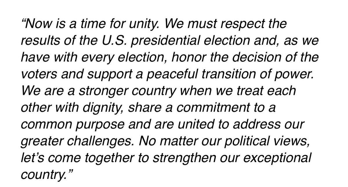 RebeccaJarvis's tweet photo. JP Morgan CEO Jamie Dimon: Now is a time for unity...No matter our political views, let’s come together to strengthen our exceptional country. https://t.co/PxhHC0QNma