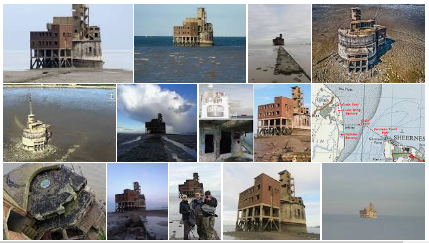 I should have said Grain Tower, not Grain Fort. The tower being a curious-looking 1860s defensive structure built to defend against potentially hostile French ships. It sits on the mudflats, reached by a causeway that is covered by high tide. It's been unused for 64 years.