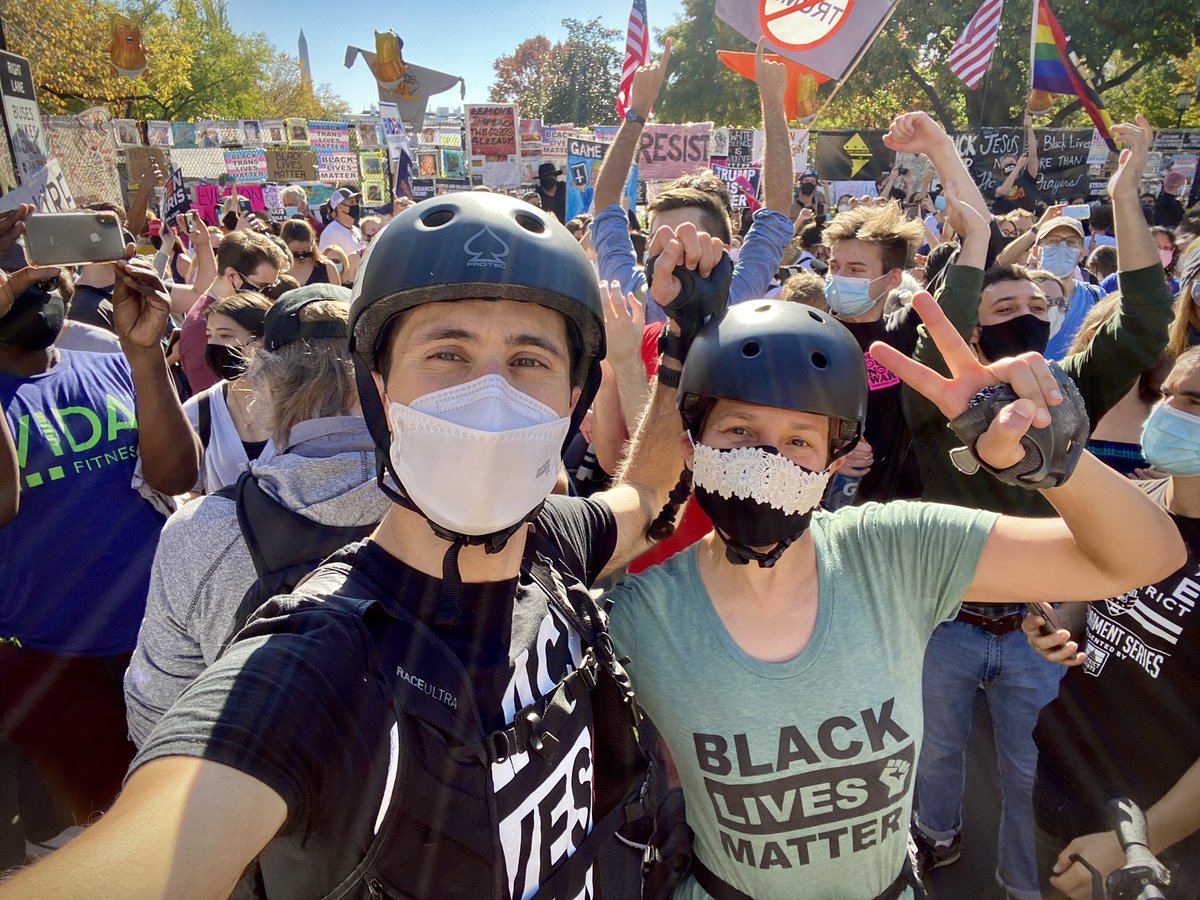 VeganSkaterDC's tweet photo. Celebrating at the White House and BLM Plaza w/@AdventureVegan. Congratulations to President-elect @JoeBiden and history-making @KamalaHarris. Let the nation’s healing begin. Please be kind to those with whom we disagree. 

#PresidentElectJoe https://t.co/dpYqiAH2Uq