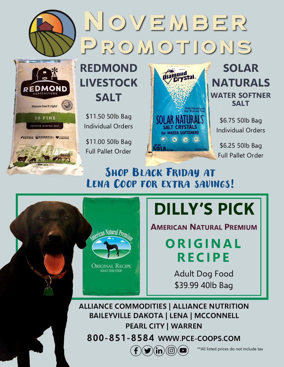 PCECOOP's tweet photo. We have some exciting promotions this month at Pearl City Elevator! Check them out below. 
Curbside service is available for your convenience. 
#NWIL #lenacoop #agriculture #lena #farm #winter #winteriscoming https://t.co/nCtNDZT97f