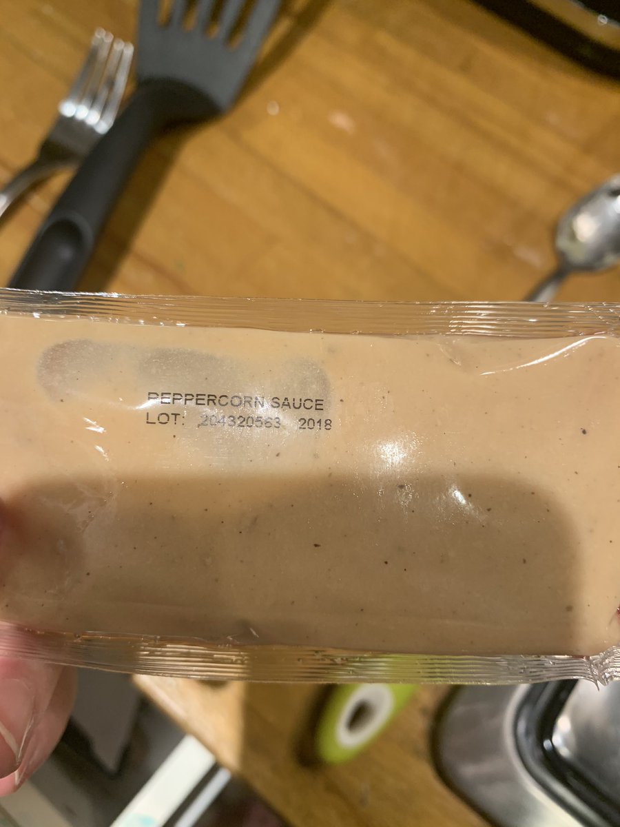 lolvw1's tweet photo. @AldiUK hey guys. I got some steak yesterday and the peppercorn sauce has the date of 2018 on it... I guess I shouldn’t eat this right? https://t.co/wttY2rTbio