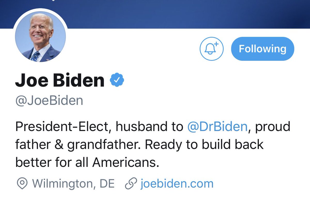 ReporterBlayne's tweet photo. Joe Biden has already changed his @Twitter bio ⬇️ https://t.co/NZxR1zkIZm