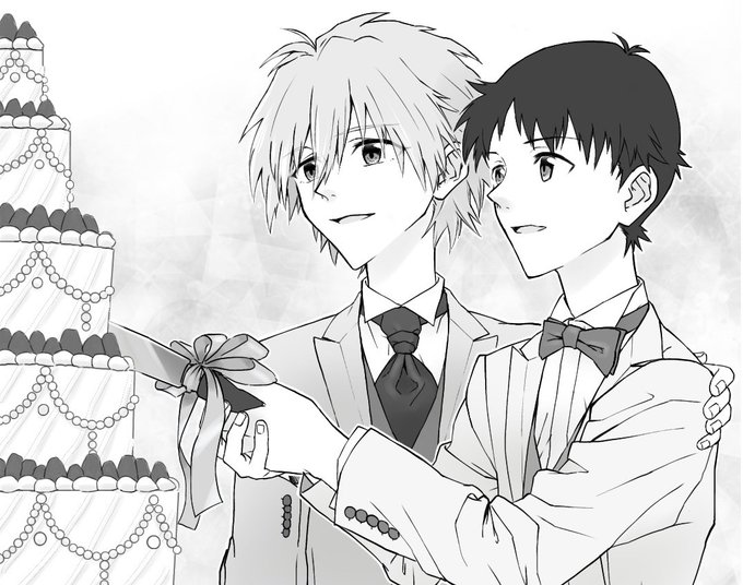 この間の庵カヲシン漫画のとあるシーンがケーキ入刀っぽいとのお言葉をいただいたので描き加えてみた
結婚おめでとう?パパパパーン?

(2枚目は完全に出来心ですご注意ください) 