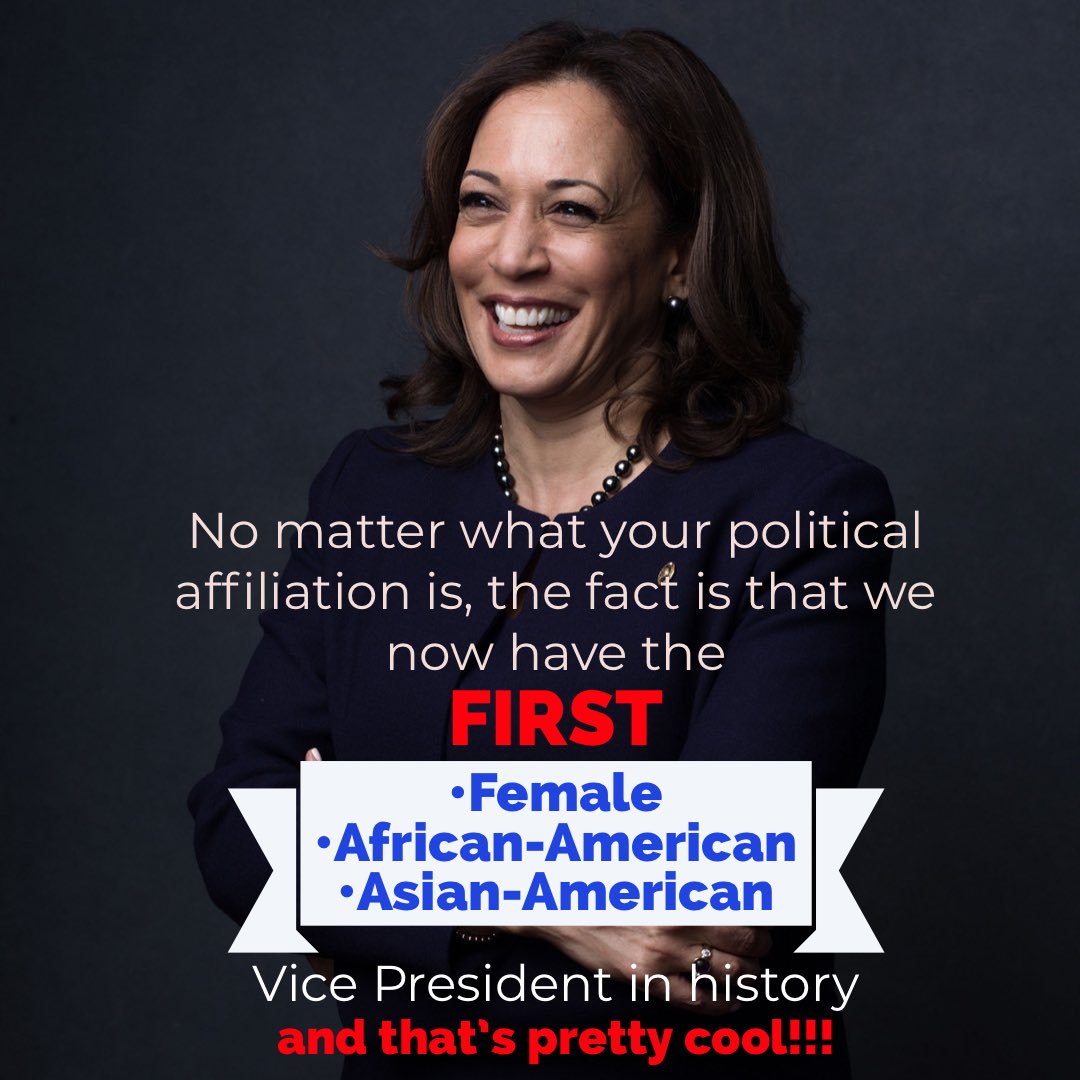C_Lemonaid's tweet photo. Did you know: 
•101 years ago, women couldn’t vote?
•55 years ago, black people were often turned away from the polls?
•54 years ago, people of different races weren’t allowed to marry? 

Today, we have a bi-racial, Asian &amp; African American woman as our Vice-President elect! https://t.co/5mYBT1i6V6