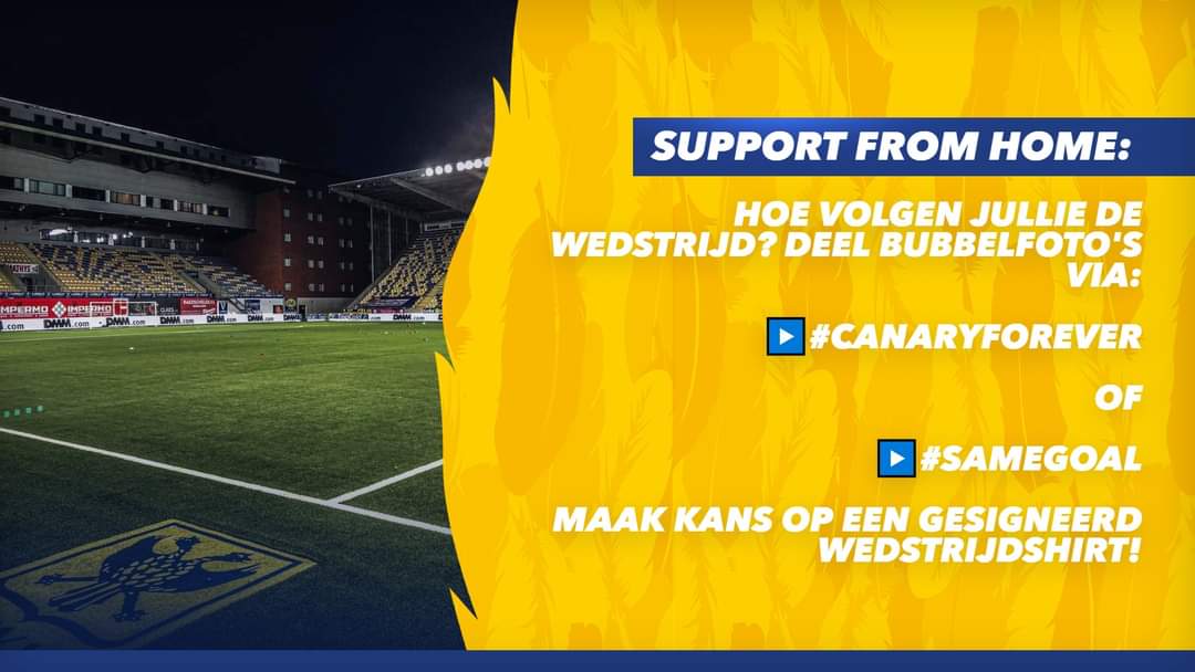stvv's tweet image. 💛💙  Toon ons hoe jullie vanuit jullie bubbel supporteren met de hashtags #CanaryForever of #SameGoal en maak kans op een gesigneerd wedstrijdshirt! 

#STVV #CanaryForever #stvgnk #JPL
