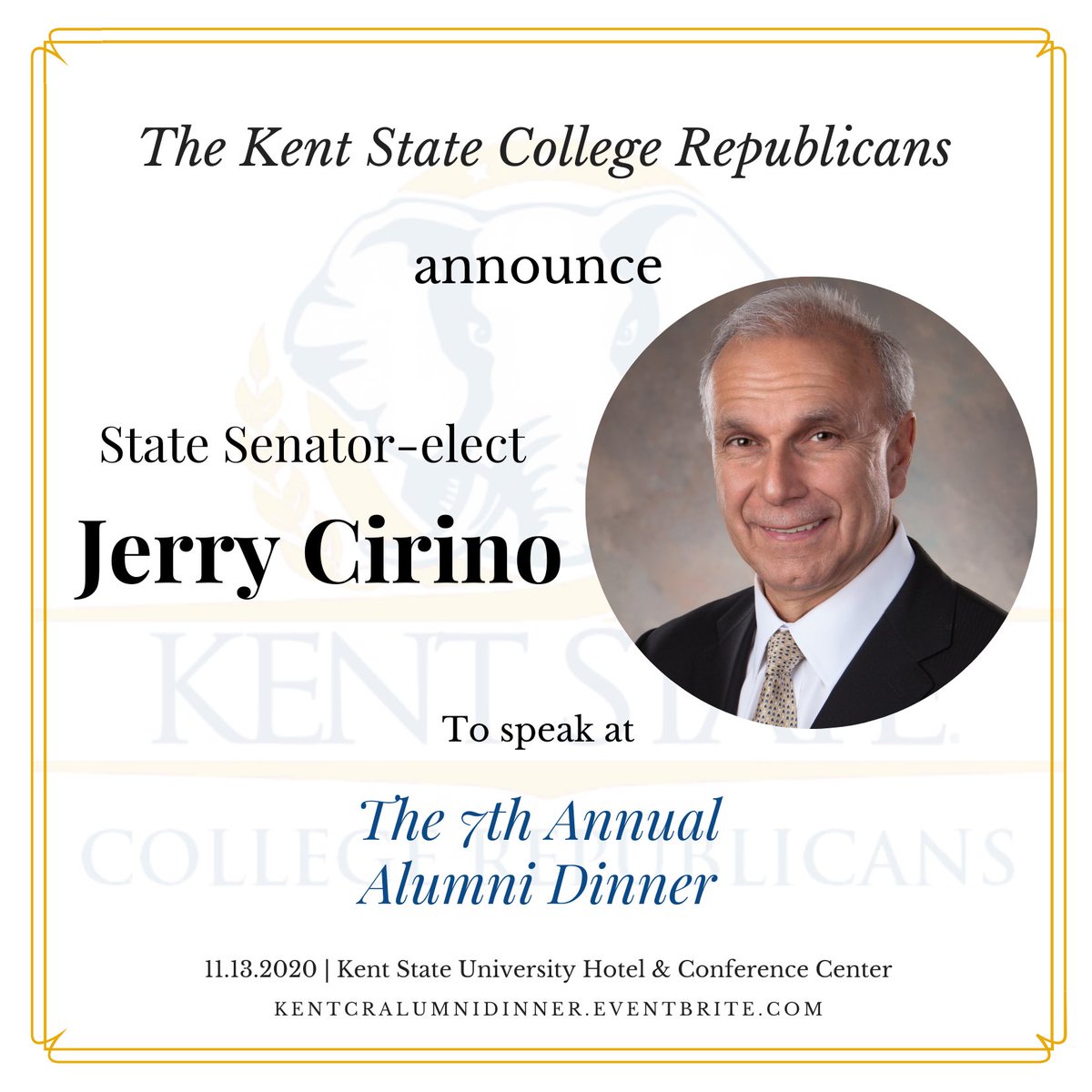 We are thrilled to announce Senator-elect Jerry Cirino as a guest speaker at our 7th Annual Alumni Dinner!

Be on the lookout for more speaker announcements in the next few days! 👀