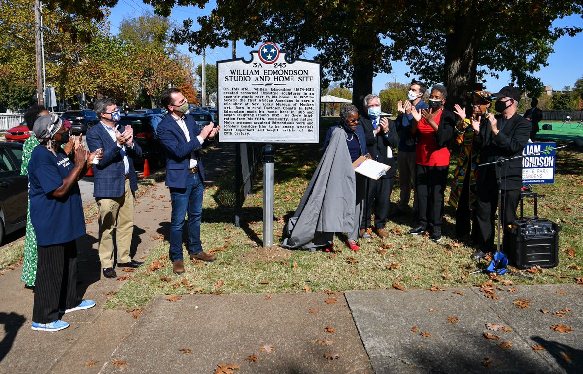 JohnCooper4Nash's tweet image. William Edmondson didn’t start sculpting until age 60. But he went on to earn global fame, and our city’s first arts park is named after him. Today I had the joy of unveiling a historical marker honoring him in Edgehill.