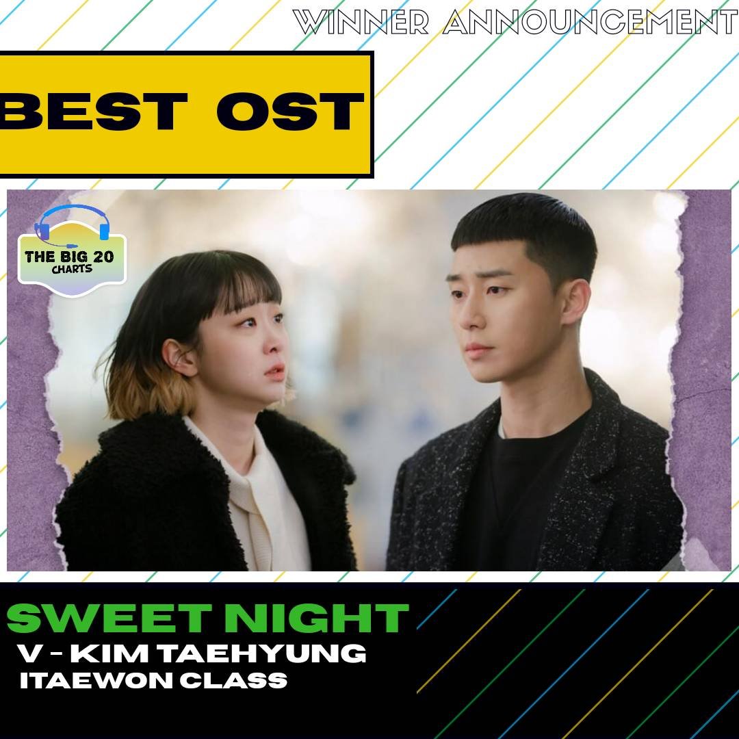 uaen8rmy's tweet photo. #BLURPLEUPDATE
< A W A R D S >
Sweet Night by Kim Taehyung won Best OST of The Year at The Big 20 Charts Awards
with 20,758,419 votes. Congratulations, @BTS_twt!!! 🥳💜
#BTS #방탄소년단 #V https://t.co/hJo3IFci5E