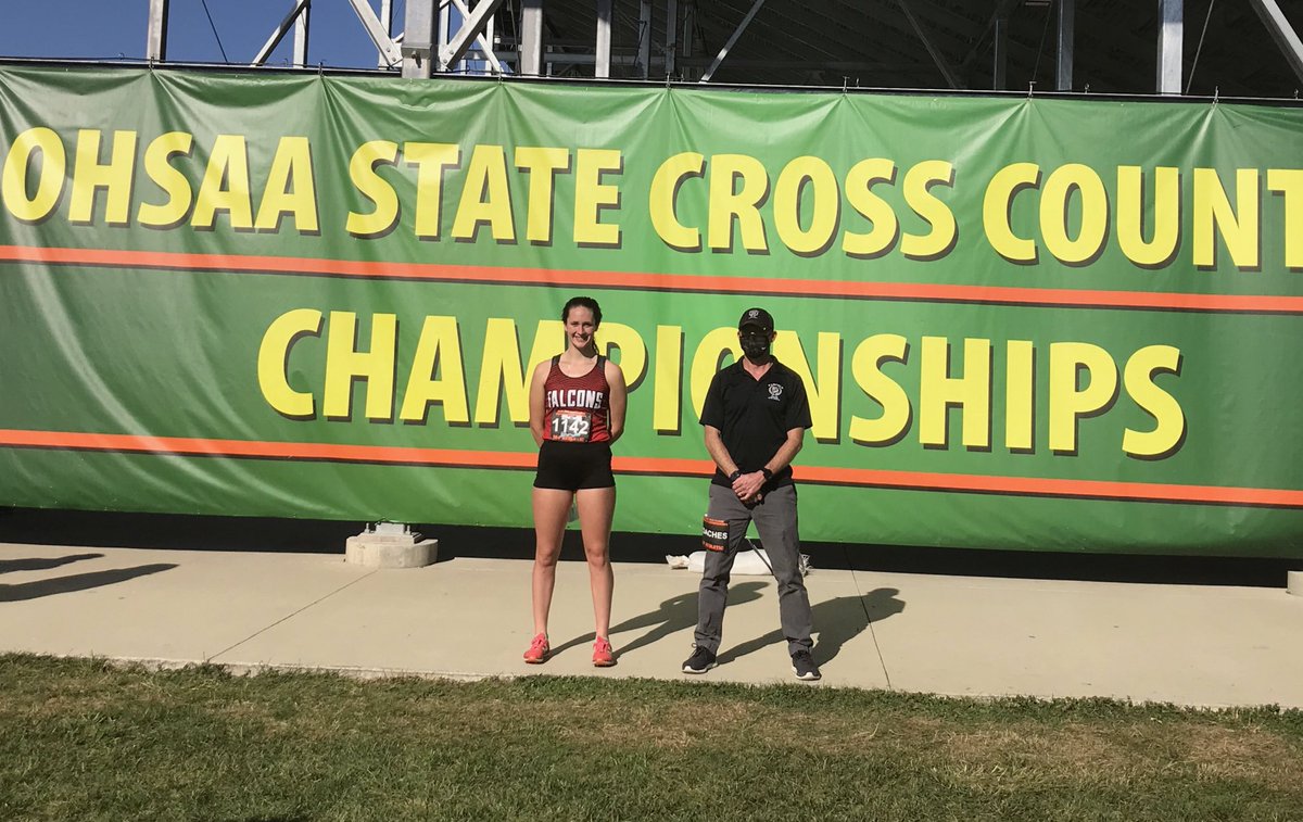 FUHS_TF's tweet photo. Madison Eyman secures 4th place in the OHSAA State meet!! I secured another injury getting around the course to yell for her haha. So proud of @Runner_girl_mad for earning her 3rd cross country ALL OHIO https://t.co/3w9yZ5crXe