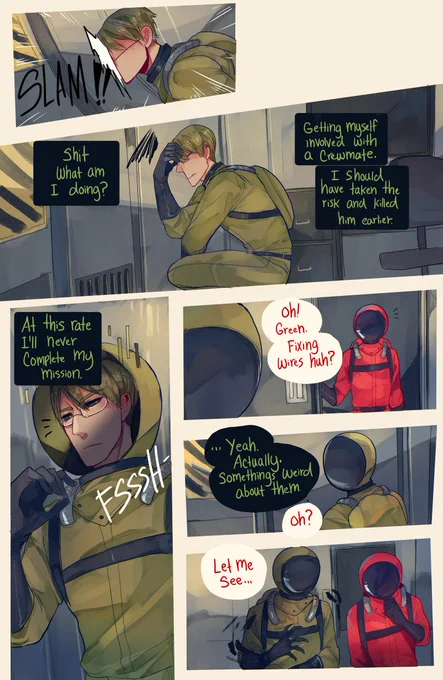 Green is realizing that he's pretty screwed!!! Caught the feelings~
But now it's time to focus on the mission again! :O  

#amongus 