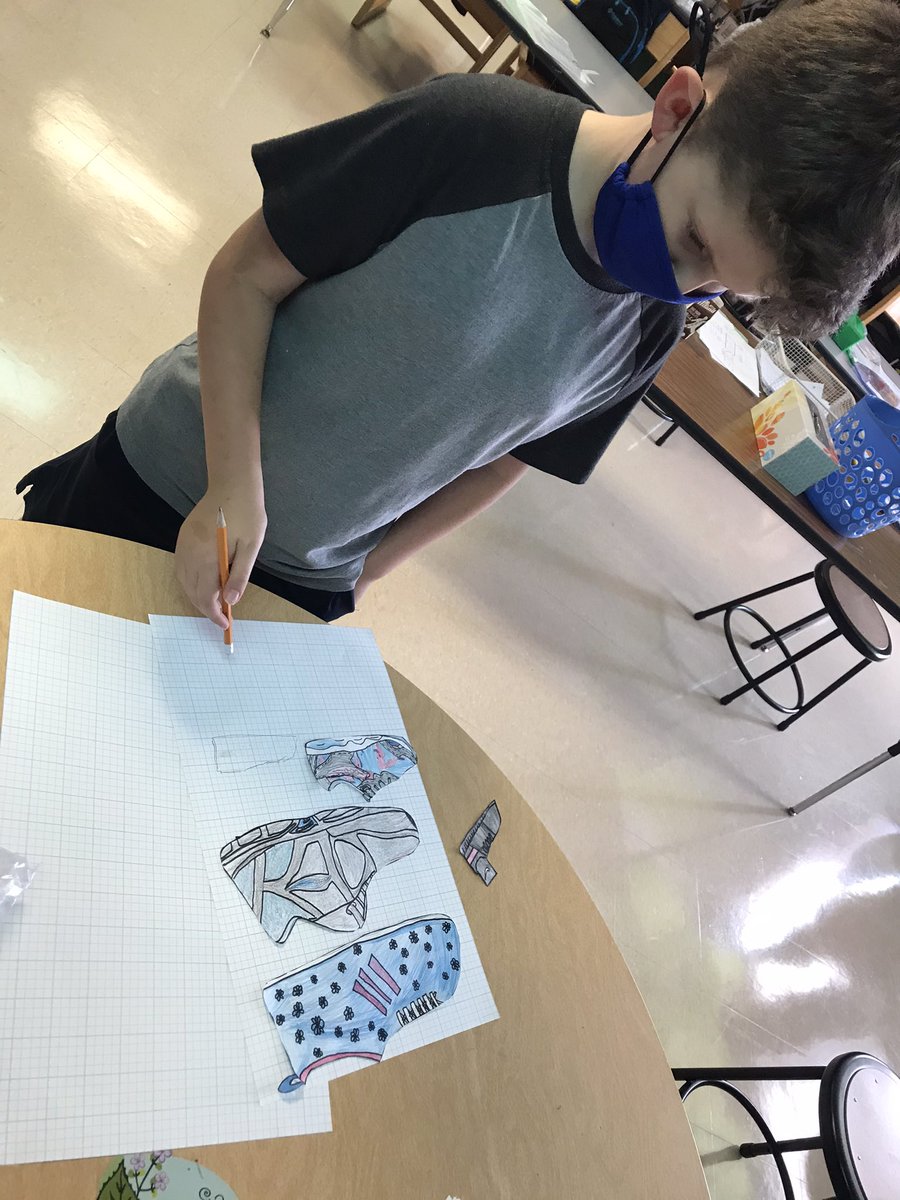 IndepIMPACT's tweet photo. Finding the % of color on shoes for our data unit! I need more graph paper! #IsdIMPACT https://t.co/0OZx96Bs5A