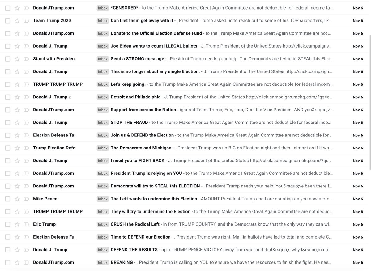 All the Trump emails I received yesterday, Nov 6th.