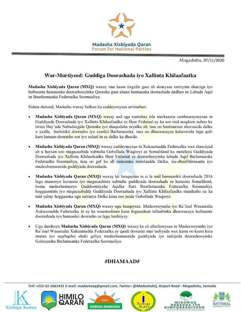 HassanSMohamud's tweet photo. The unlawful inclusion of NISA members in the elections' management is a gross violation against transparency of the electoral process &amp; poses a serious consequence on the outcome of the process. We urge the distancing of the security agencies from the administration of elections https://t.co/6wZ66kwkkB