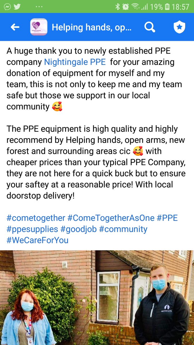 #community #PPE  #staysafe 
<a href="/HandsArms/">Helping Hands Open Arms New Forest And Surrounding</a>   <a href="/NightingalePpe/">Nightingale PPE</a>