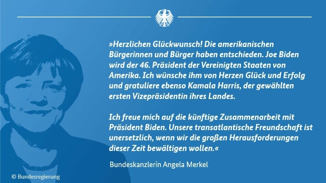 Angela Merkel officially congratulates Joe Biden #USElection2020