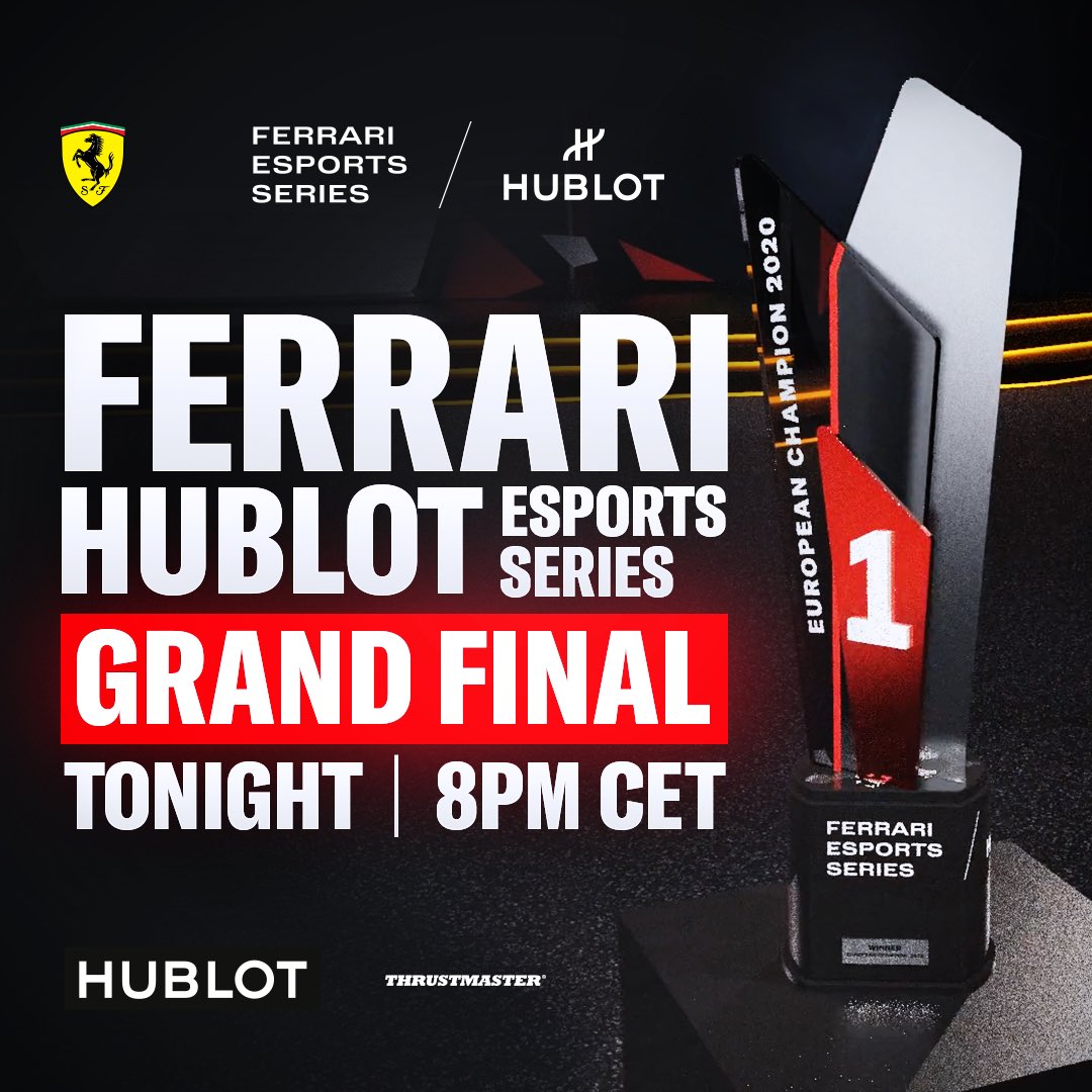 The Ferrari Hublot Esports Series is ending soon! Yesterday I watched the races and I was impressed by so many talented drivers. The finals are going live now, who is gonna be the next champion? Watch at @ferrariesports Twitch at 8 pm CET! https://t.co/p4BOHDjUs9