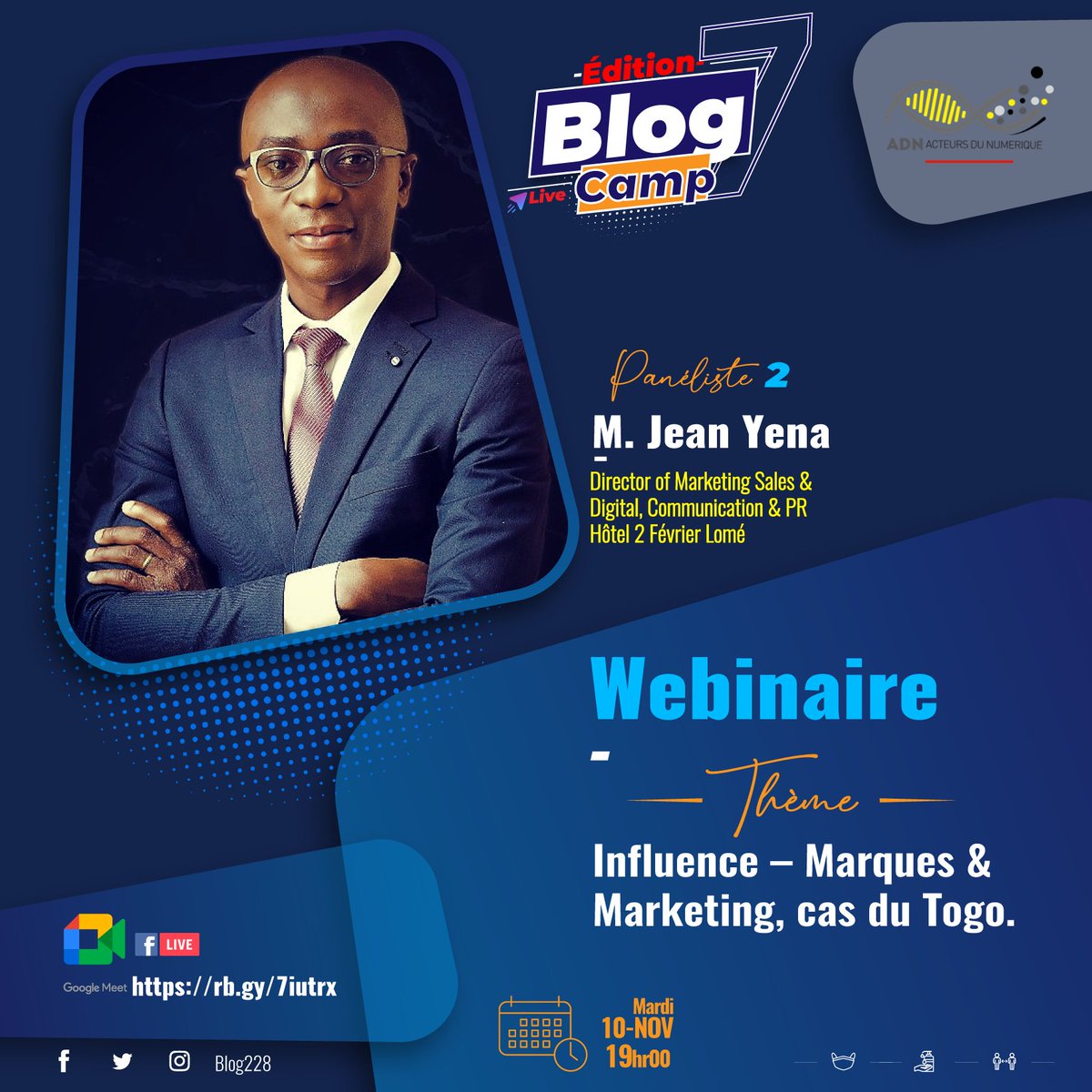 Blog228's tweet photo. 2
M. YEAN Jean, Directeur du #Marketing, Ventes, Digital, Communication et #RelationsPubliques de l'hôtel @Hotel2Fevrier.

#Tgtwittos #BlogCamp228 https://t.co/Wra90HAvjj
