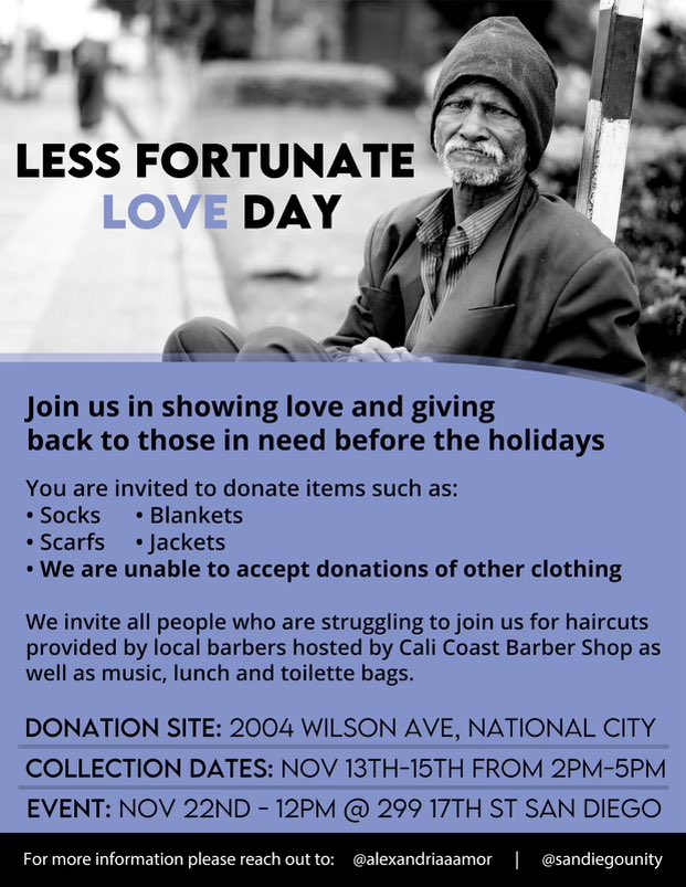 naandothadon's tweet photo. San diego unity is holding a less fortunate love day for our misplaced friends downtown. if you cant make, a simple retweet will help get the word out for people who can!! 🙏🏼🙌🏼 

@sandiegounity 
@alexandriaaamor https://t.co/hl7INWRusi