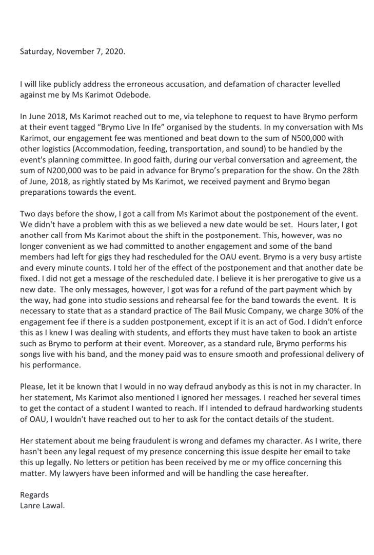 easy_eze_dave's tweet photo. @Lanre_Lawal official statement. https://t.co/OJrXXi9g5c