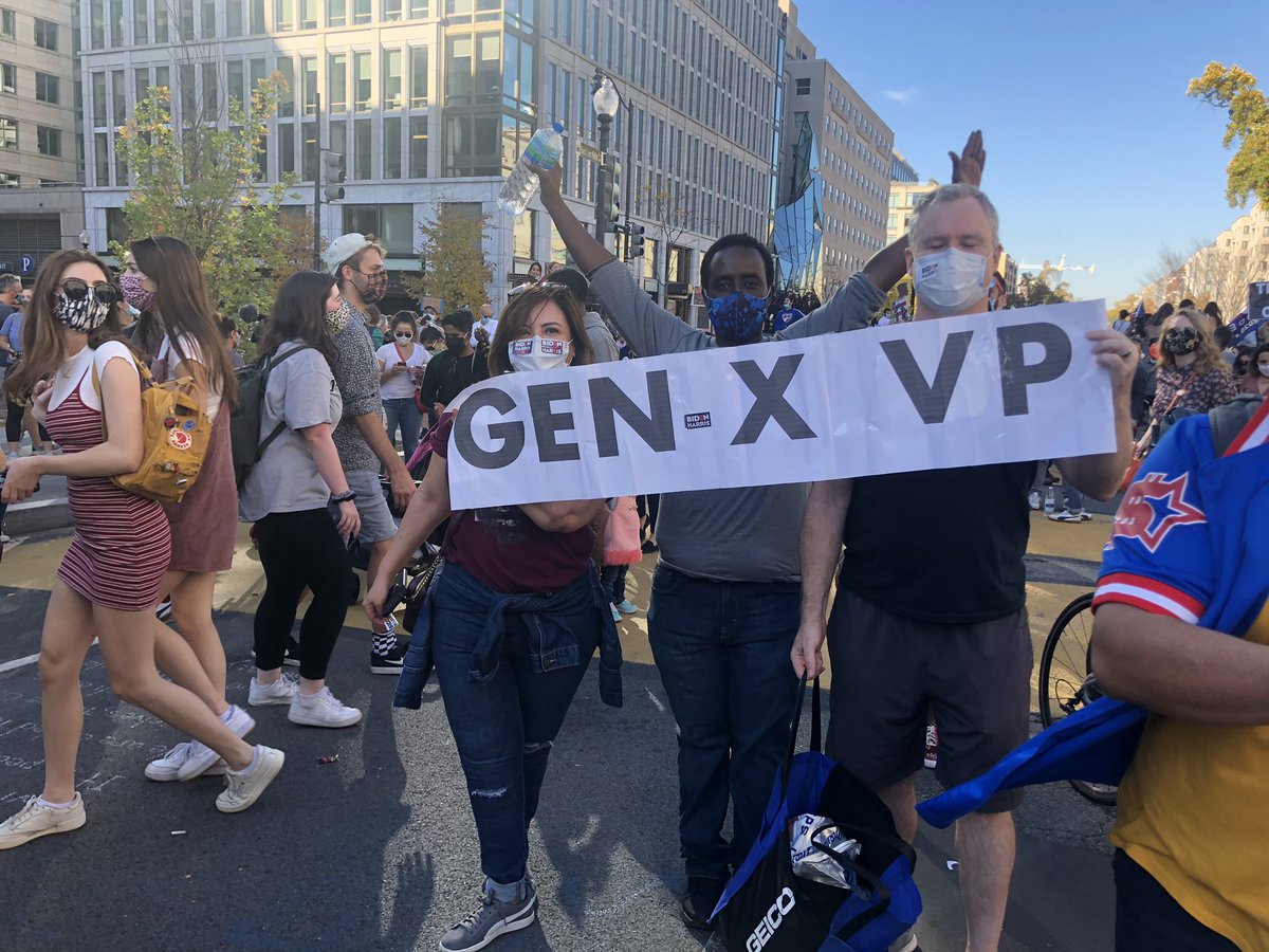 Gen-Xers out here celebrating another Kamala Harris first: First Gen Xer to be elected vice president. “We’re a generation that has always wanted to make a difference. I’m proud Kamala will get that chance.”  #DCprotest  #Election2020  
