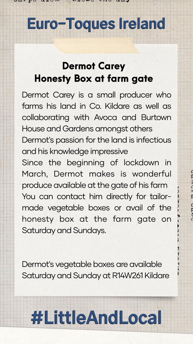 Euro-toques Ireland (@eurotoques_ire) on Twitter photo Our #littleandlocal this week features <a href="/vegieguy/">Dermot Carey</a> whose passion for growing vegetables is second to none. Dermot’s veggie boxes are available to preorder or at his farm gate.
#BuyLocal #Lockdown2
Tell your story to @EurotoquesIrl <a href="/SpinelliManuela/">Manuela Spinelli</a>
<a href="/garmullins/">gareth mullins</a> <a href="/AnthonyOToole_/">🦊 AOT 🐝</a> Our #littleandlocal this week features <a href="/vegieguy/">Dermot Carey</a> whose passion for growing vegetables is second to none. Dermot’s veggie boxes are available to preorder or at his farm gate.
#BuyLocal #Lockdown2
Tell your story to @EurotoquesIrl <a href="/SpinelliManuela/">Manuela Spinelli</a>
<a href="/garmullins/">gareth mullins</a> <a href="/AnthonyOToole_/">🦊 AOT 🐝</a>