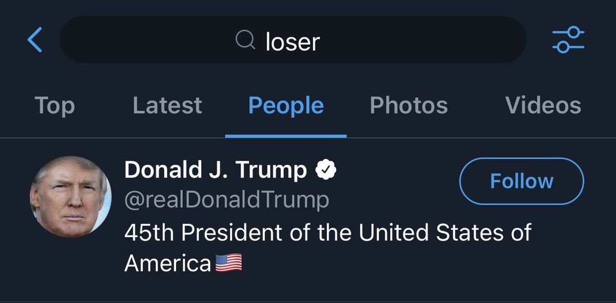 VernNotice's tweet photo. I literally had to check for myself but if you search for “Loser” and go to people...

This feels way deeper than an election. https://t.co/G9o4RhZUl1