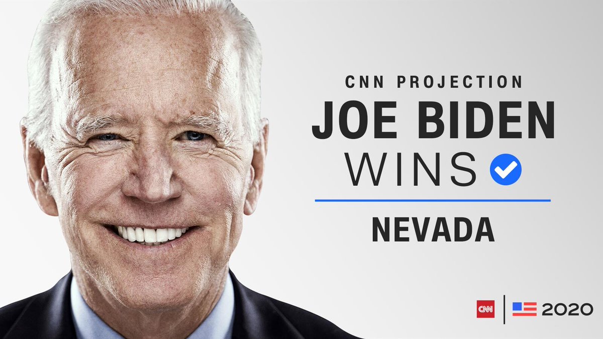 cnnbrk's tweet photo. CNN PROJECTION: Joe Biden wins Nevada, adding to his electoral vote total after winning the presidency https://t.co/rLyU1v1xvo #CNNElection https://t.co/IYQQlcIIsU