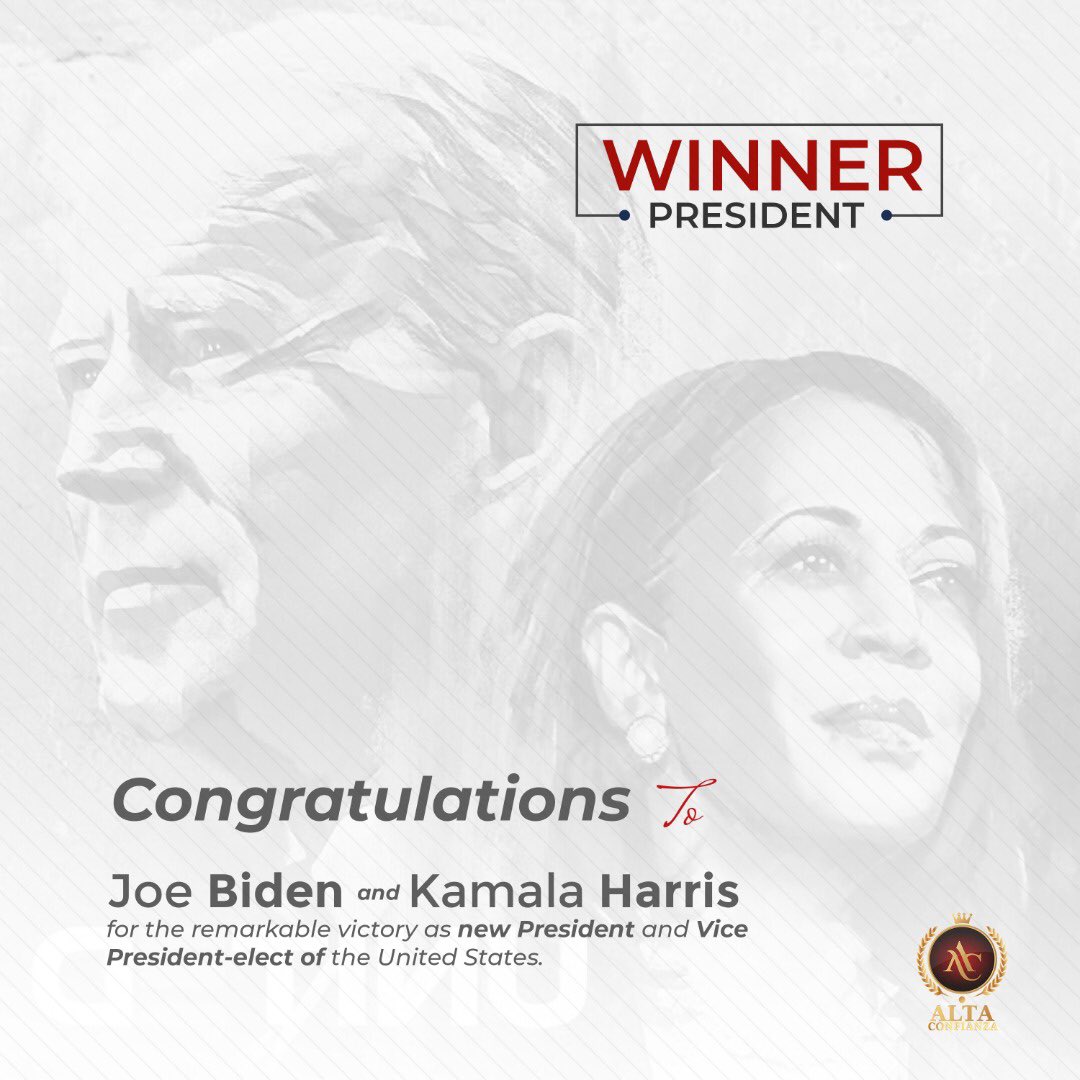 altaconfianza's tweet photo. Congratulations @JoeBiden and @KamalaHarris for your victory! 🇺🇸 https://t.co/1vSNzSb9G6