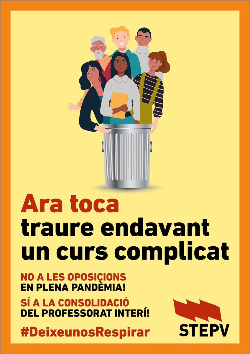 STEPV_Iv's tweet photo. El professorat, tant interí com aquell funcionariat de carrera susceptible de ser tribunal d’oposicions, veurà incrementada la seua feina en una situació de cansament, estrés i extenuació per dur endavant el curs educatiu més complicat de la història recent.

#DeixeunosRespirar https://t.co/fhsE4YC3rJ