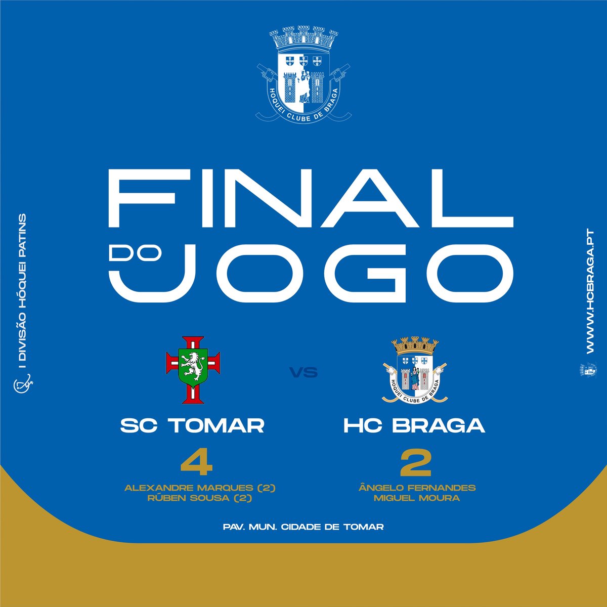 Final do Jogo SC Tomar vs HC Braga terminou com a vitória do SC Tomar.

Continuamos por ti BRAGA!⚪🔵 💗

#hcbraga #hcb #hoqueibraga #braga