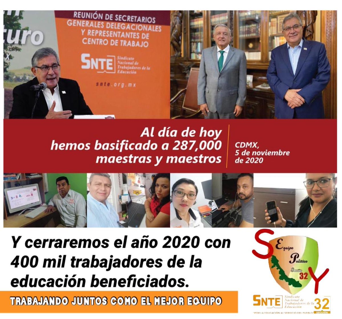 Educ_Sol's tweet photo. #SNTE 👩‍🏫👨‍🏫 #SNTE32

🟠 Brindar certeza laboral con la basificación, es sinónimo de seguridad y bienestar para nuestros agremiados y sus familias 👉Mtro. Alfonso Cepeda Salas ✅ 

#UnoSomosTodos ✔️
#TodosSomosUno ✔️

👉🏻Juntos como el mejor Equipo 👈🏻
Soy #SNTE32 #EquipoPolítico 💪🏼 https://t.co/ZLp2t3VRFJ