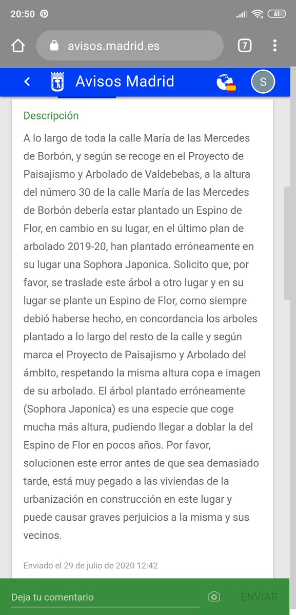 santi84leon's tweet photo. @Lineamadrid @bcarabante  @AlmeidaPP_  Casi 4 meses y aún no tenemos respuesta ni solución a este aviso, @MADRID no está respetando el plan de arbolado de Valdebebas, plantando especies muy distintas a las existentes, dentro de pocos años el daño será irreparable @AVValdebebas https://t.co/Y6IWQg1yBs