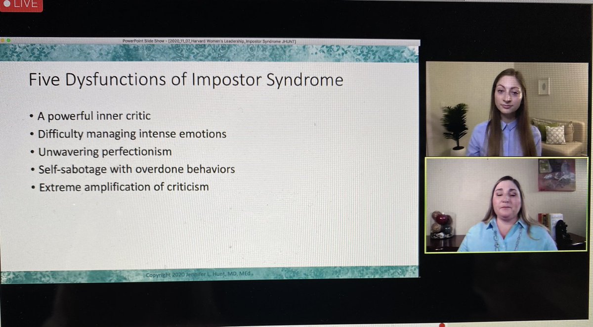 Laurie Baedke (@lauriebaedke) on Twitter photo Five dysfunctions of #ImposterSyndrome:
1️⃣ powerful inner critic
2️⃣ difficulty managing emotions
3️⃣ unwavering perfection
4️⃣ self-sabotage
5️⃣ amplification of criticism
<a href="/drjenniferhunt/">Jennifer Hunt MD</a> #SheLeadsHealthcare #HerTimeIsNow Five dysfunctions of #ImposterSyndrome:
1️⃣ powerful inner critic
2️⃣ difficulty managing emotions
3️⃣ unwavering perfection
4️⃣ self-sabotage
5️⃣ amplification of criticism
<a href="/drjenniferhunt/">Jennifer Hunt MD</a> #SheLeadsHealthcare #HerTimeIsNow