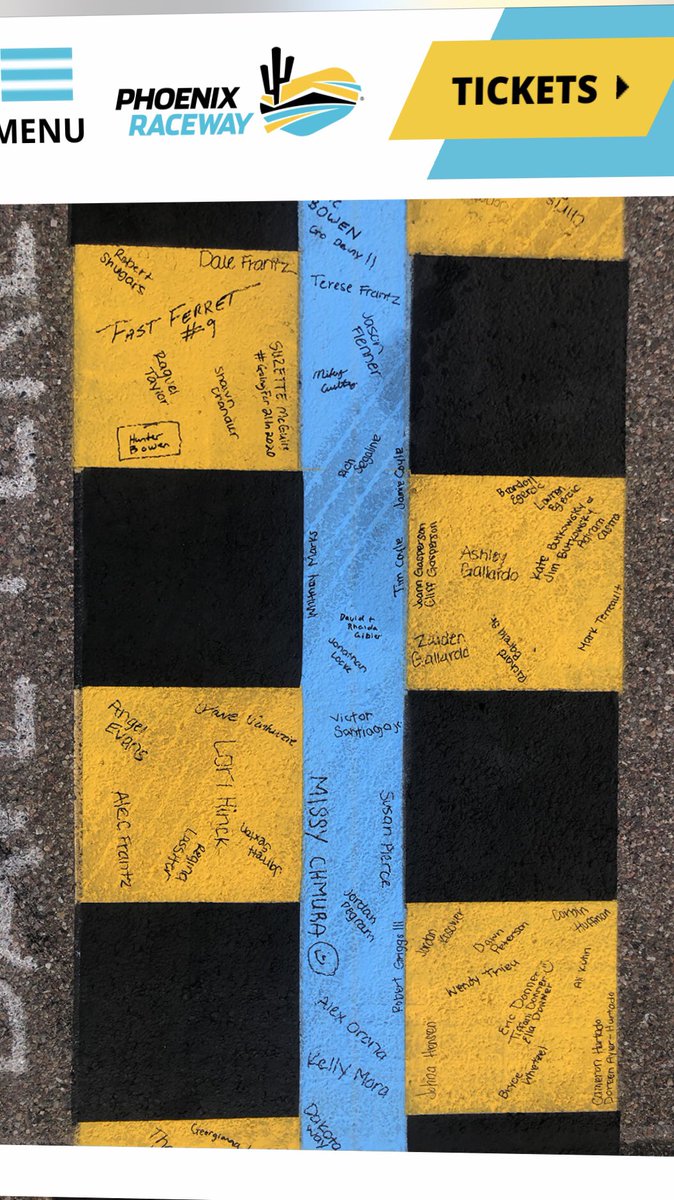 McGuireSuzette's tweet photo. Hereβs my name on the @phoenixraceway finish lineπThis is for youπ» @keselowski & the #2Crew I wonβt be able to be at the race on Sunday but I will be there in Spirit & cheering you on from my home in S California π Super proudβ€οΈ #BK2IsInIt2WinIT πͺ#GoingFor2In2020 πππΊπΈπΊπΈππ https://t.co/yQEzeUFoBN
